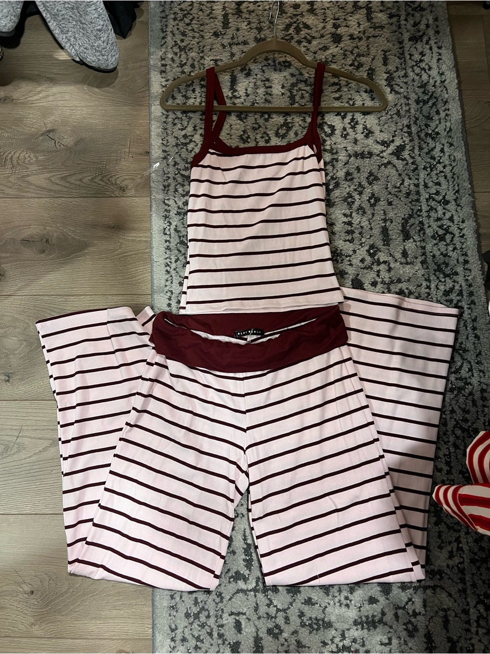 Striped Pink and Burgundy Lounge Pants and Tank Top